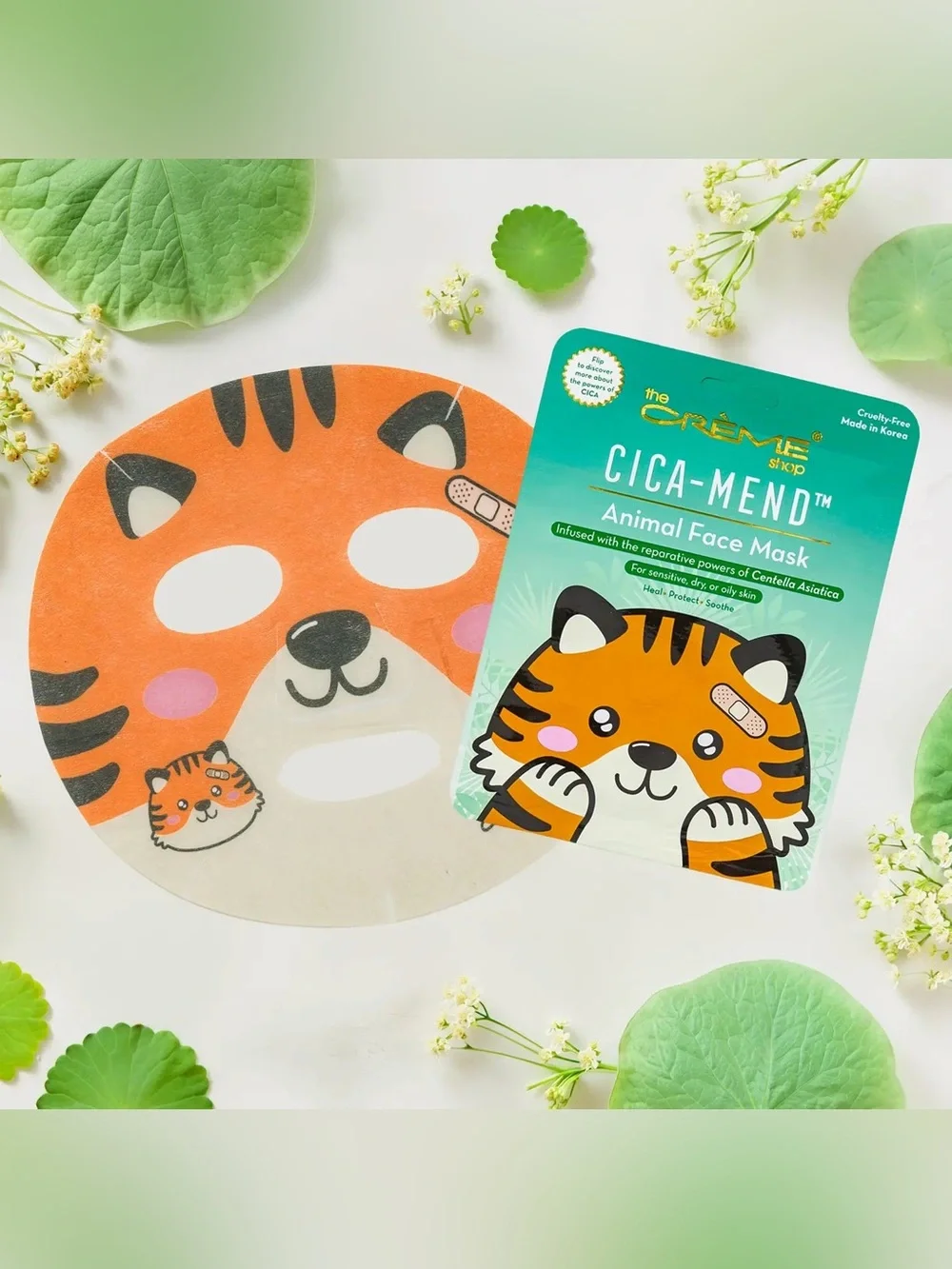 The Crème Shop Cica-Mend Animal Face Mask - Green & Orange Pack of 3 masks - Picture 3 of 5